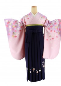 卒業式袴レンタルNo.670[ガーリー]ピンク×薄紫グラデ・桜